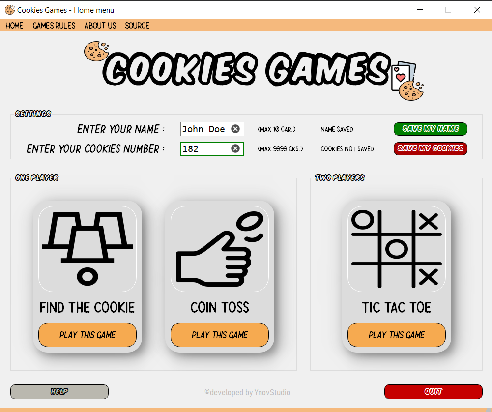 Cookies Games menu